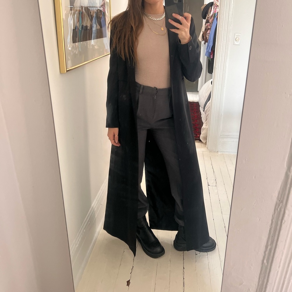 Womens Long Black Lined Blazer Coat Size 4